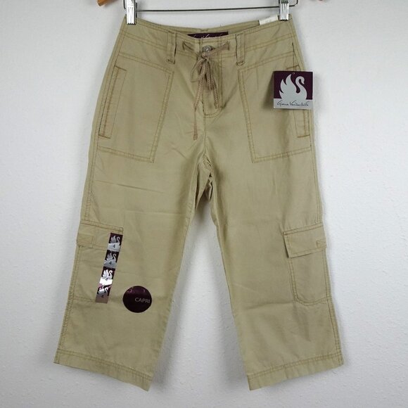 Gloria Vanderbilt Capri Pants Women's Petite Size 4P Beige Twill Cargo Pockets - Picture 1 of 11